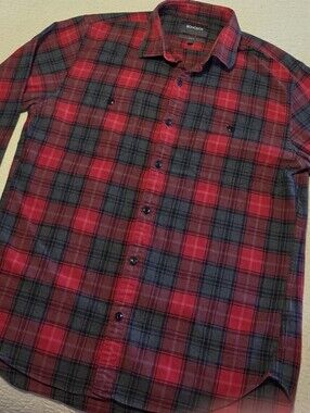 Bonobos Red and Gray Plaid Flannel, Size Large